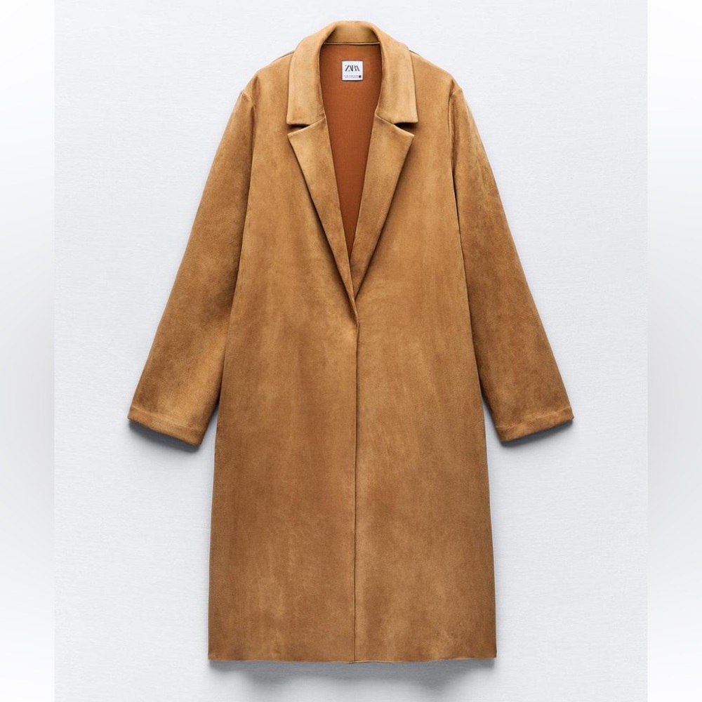 Faux Sued Coat in Camel